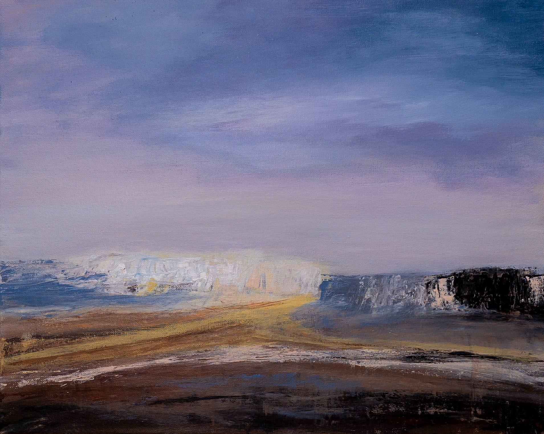 Abstrakte Landschaft Kreidefelsen. Acryl auf Holz.